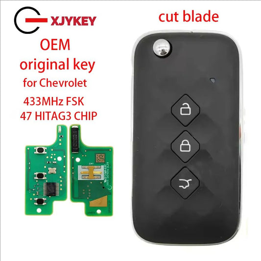 OEM Flip Folding Remote Car Key FOB For Chevrolet Aveo 433Mhz FSK ID47 HITAG3 PCF7961X Chip Unlocked With cut Blade