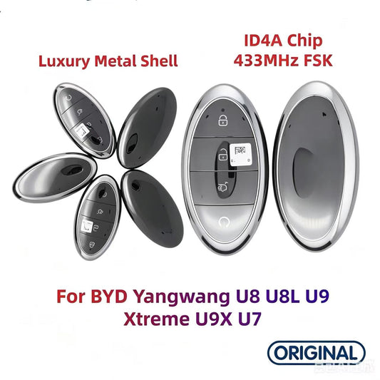 Original Smart Remote Key Keyless Go ID4A Chip 433MHz with Metal Shell for BYD Yangwang U8 U8L U9 Xtreme U9X U7