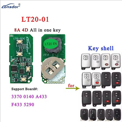Lonsdor LT20 Smart Key LT20-01 LT20-02 LT20-03 LT20-04/05/06/07 LT20-08 LT20-10 8A+4D Support KW100 K518ISE K518PRO KH100+
