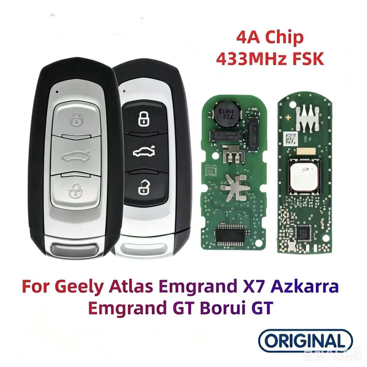 Original Smart Remote Key ID4A Chip 433MHz for Geely Atlas Emgrand X7 Geely Azkarra Emgrand GT Borui GT