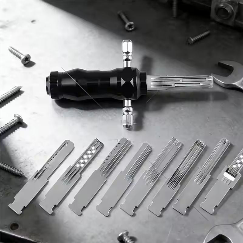 ABBP-Tubular Lock Pick Set:9-In-1 Unlocking Tool With Interchangeable Stainless Steel Keys,For Locksmiths & DIY Use