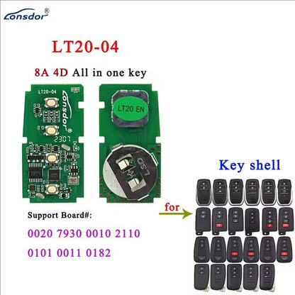Lonsdor LT20 Smart Key LT20-01 LT20-02 LT20-03 LT20-04/05/06/07 LT20-08 LT20-10 8A+4D Support KW100 K518ISE K518PRO KH100+