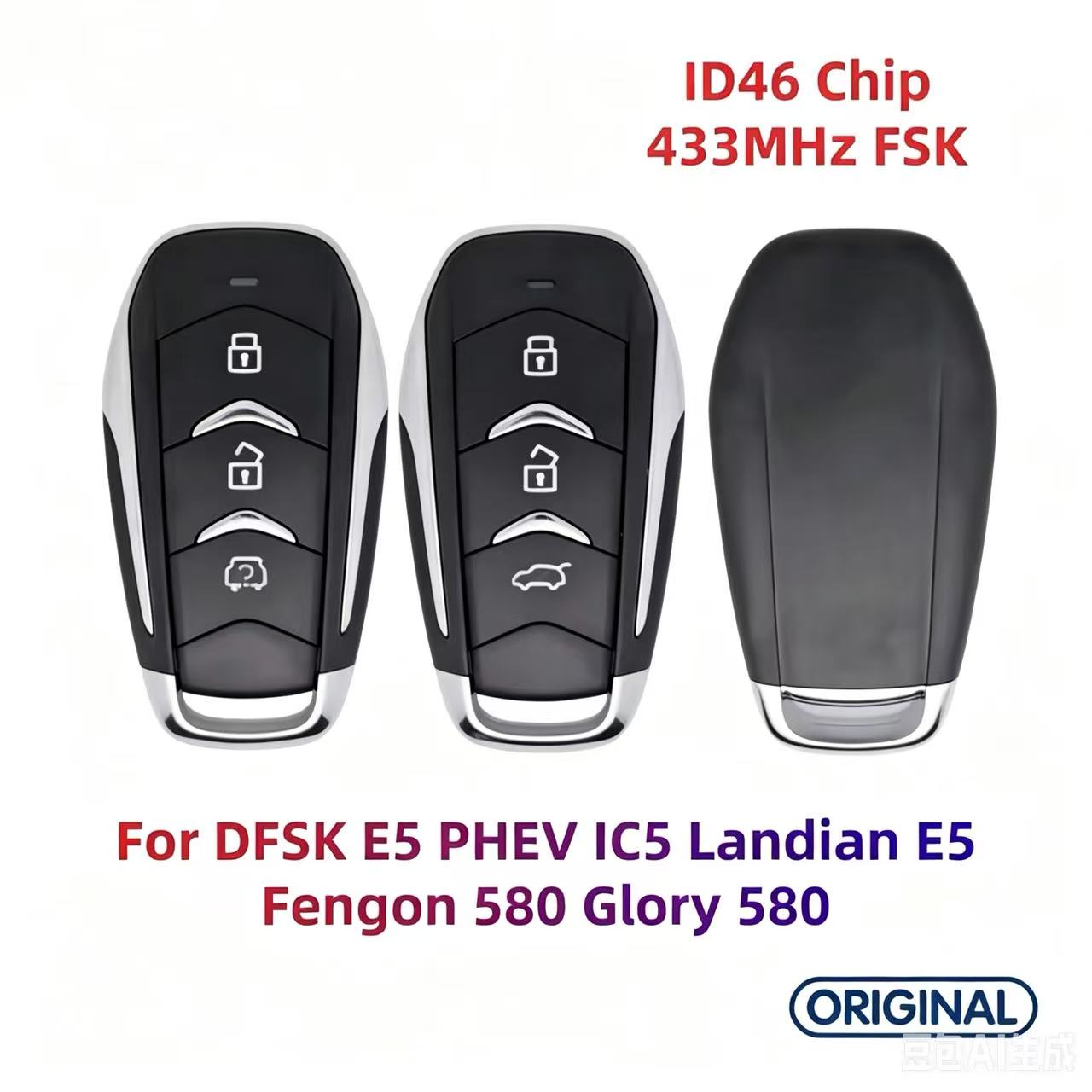 Original Smart Remote Key ID46 Chip 433MHz for DFSK E5 PHEV IC5 Landian E5 Fengon 580 Glory 580