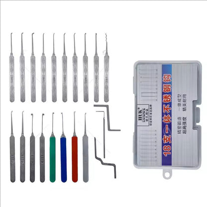 HUK High Quality 18 pieces lock pick hook set Civil lock all-steel tool For hook pick tools portable locksmith tools