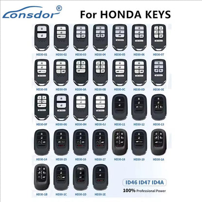 Lonsdor for HONDA HD30 Series Keys for CIVIC/ ACCORD/ CR-V/ ODYSSEY/ HR-V.etc ID46 ID47 ID4A 2013-2025 50+ Models