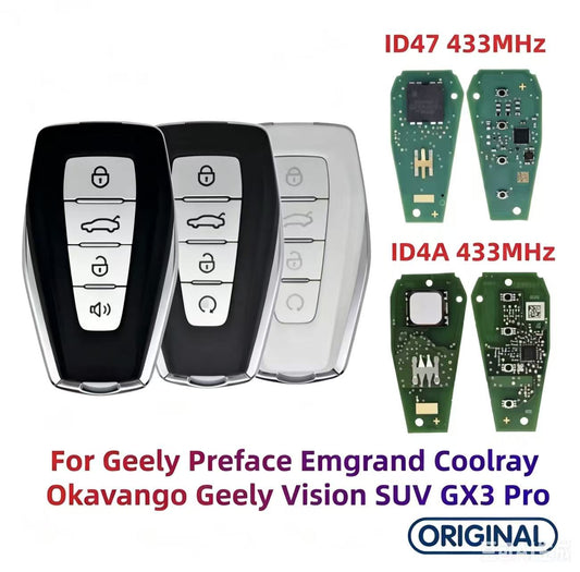 Original Smart Key ID4A ID47 Chip 433MHz for Geely Emgrand Preface Binray Coolray Okavango Vision GX3 GX6