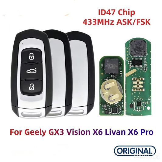 Original Smart Remote Key ID47 Chip 433MHz for Geely GX3 Geely Vision X6 Livan X6 Pro