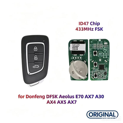 Original Smart Remote Key ID46 ID47 Chip 433MHz for Dongfeng DFSK Aeolus E70 AX7 A30 AX4 AX5 AX7