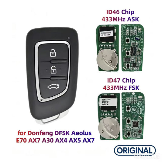 Original Smart Remote Key ID46 ID47 Chip 433MHz for Dongfeng DFSK Aeolus E70 AX7 A30 AX4 AX5 AX7
