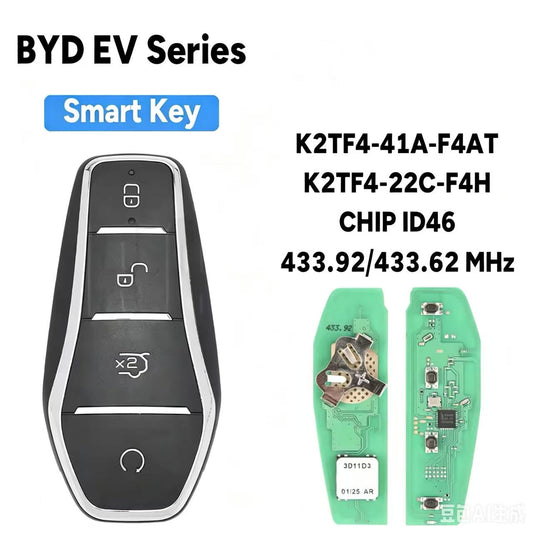 aftermarket K2TF4-41A-F4AT 433.92MHz CHIP ID46 Smart Car Key For BYD Qin PLUS DM-i / EV Yuan PLUS SONG K2TF4-22C-F4H 433.62MHz