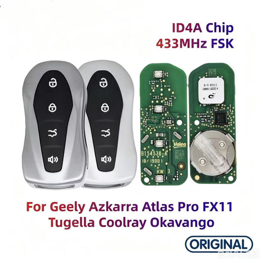 Original Smart Remote Key ID4A Chip 433MHz for Geely Azkarra Atlas Pro FX11 Tugella Coolray Okavango