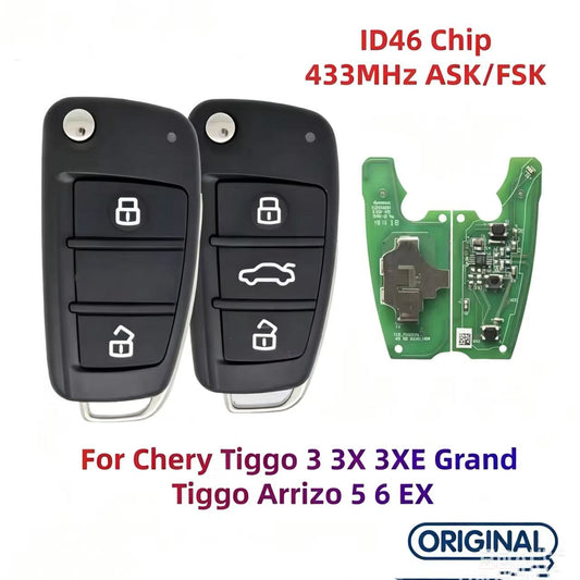 Original Flip Remote Key Fob ID46 Chip 433MHz for Chery Tiggo 3 3X 3XE Grand Tiggo Arrizo 5 6 EX